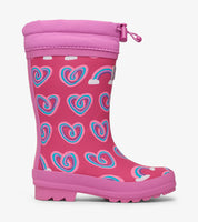 Hatley Twisty Rainbow Hearts Sherpa Lined Rain Boots
