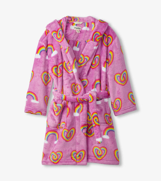 Hatley Twisty Rainbow Hearts Fuzzy Fleece Robe